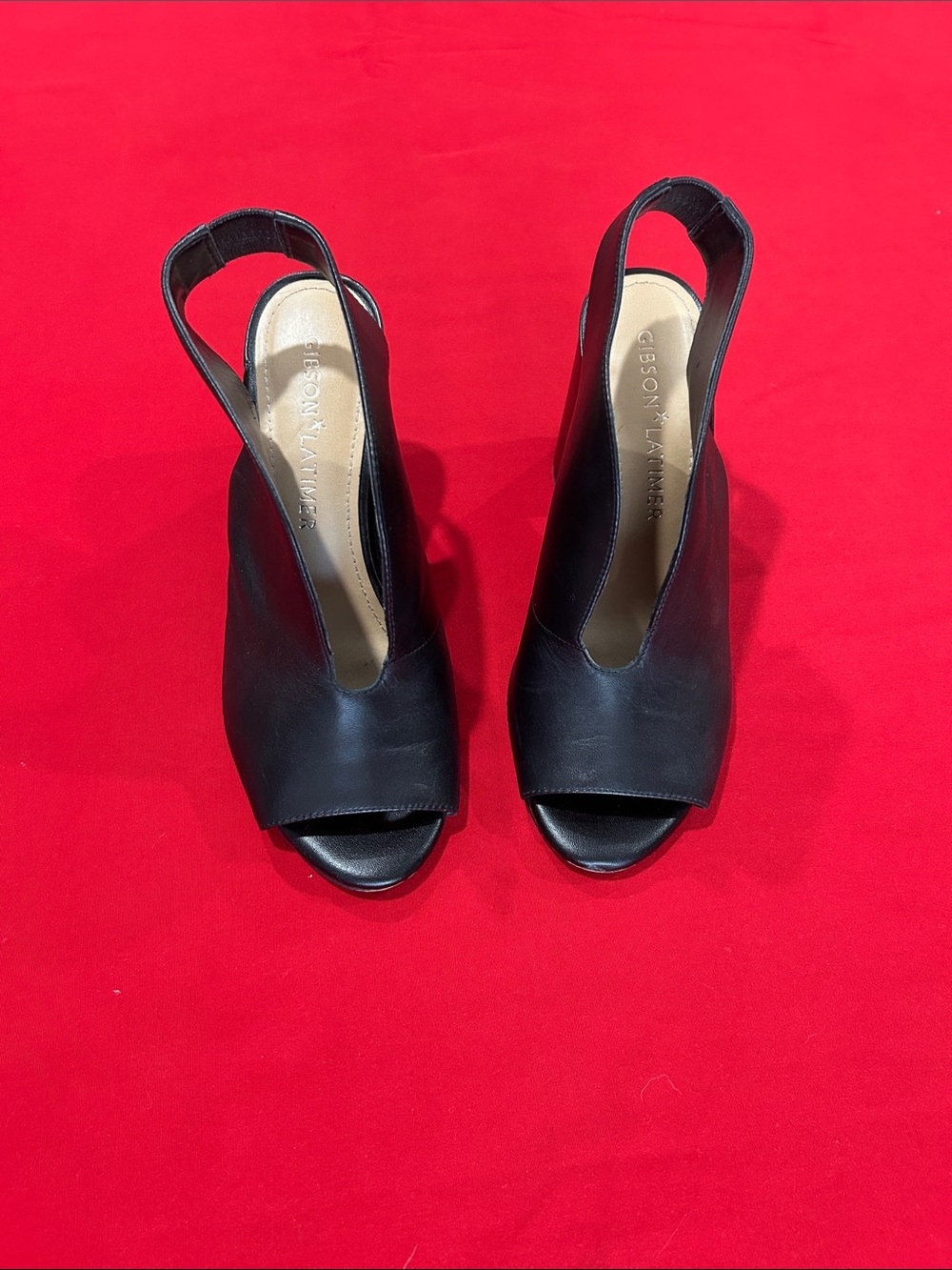 Gibson Latimer Black Leather Open-Toe Slingback Heels